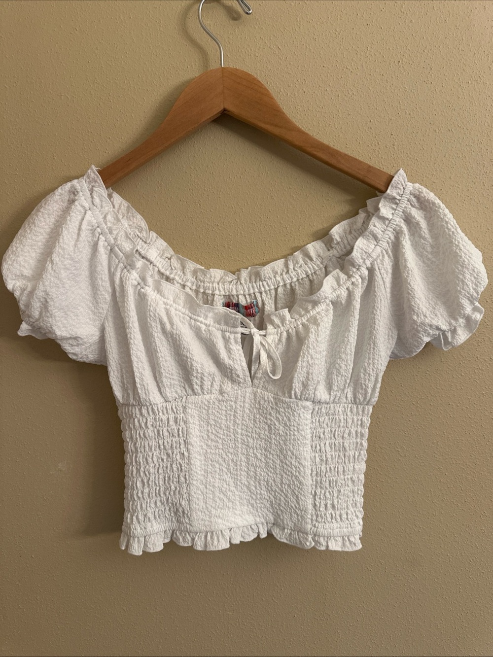 Urban Outfitters Natalia Shirred Corset Blouse Crop Top XS White Festival